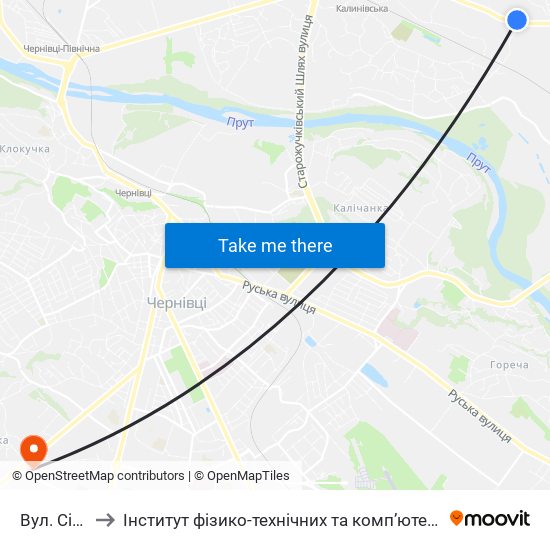 Вул. Січова to Інститут фізико-технічних та комп’ютерних наук ЧНУ map