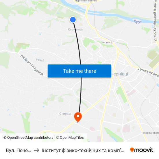 Вул. Печенізька to Інститут фізико-технічних та комп’ютерних наук ЧНУ map