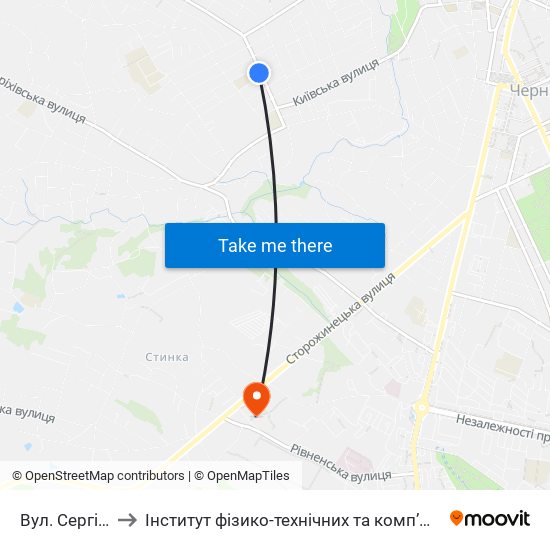 Вул. Сергіївська to Інститут фізико-технічних та комп’ютерних наук ЧНУ map