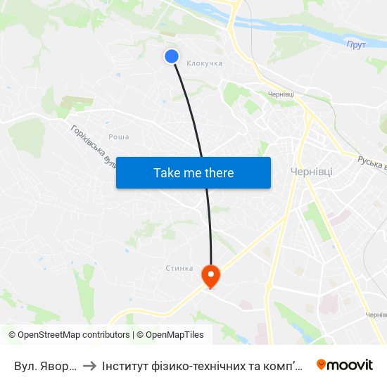 Вул. Яворівська to Інститут фізико-технічних та комп’ютерних наук ЧНУ map