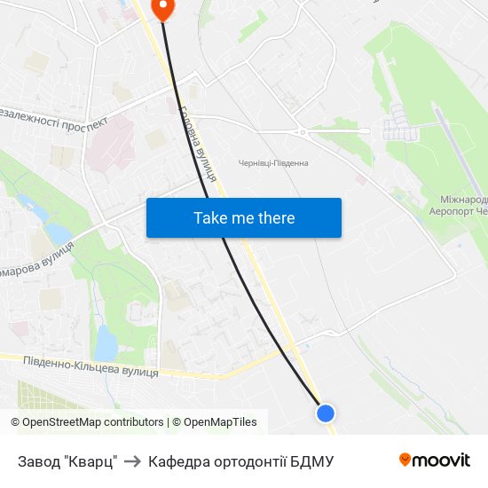 Завод "Кварц" to Кафедра ортодонтії БДМУ map