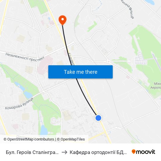 Бул. Героїв Сталінграда to Кафедра ортодонтії БДМУ map