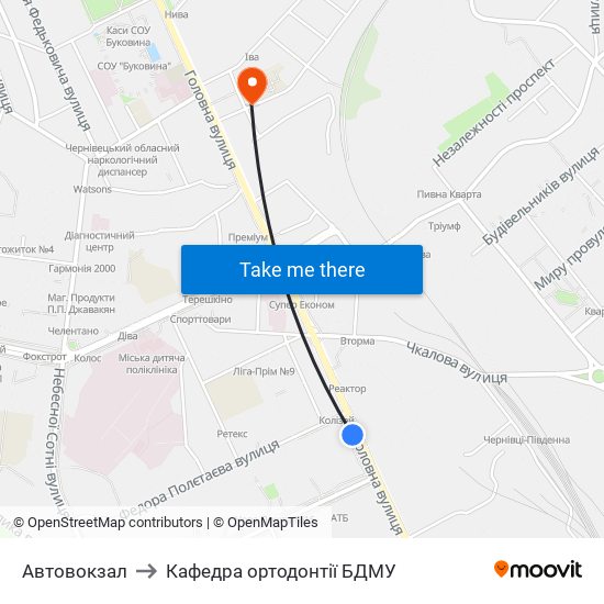 Автовокзал to Кафедра ортодонтії БДМУ map