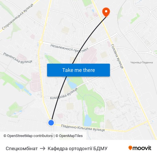 Спецкомбінат to Кафедра ортодонтії БДМУ map