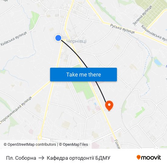 Пл. Соборна to Кафедра ортодонтії БДМУ map