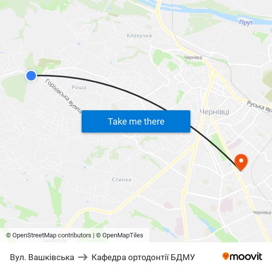 Вул. Вашківська to Кафедра ортодонтії БДМУ map