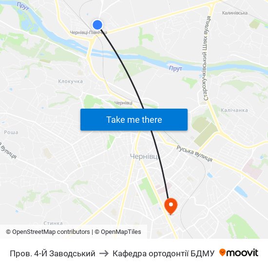 Пров. 4-Й Заводський to Кафедра ортодонтії БДМУ map