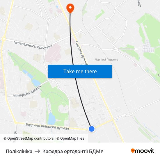 Поліклініка to Кафедра ортодонтії БДМУ map