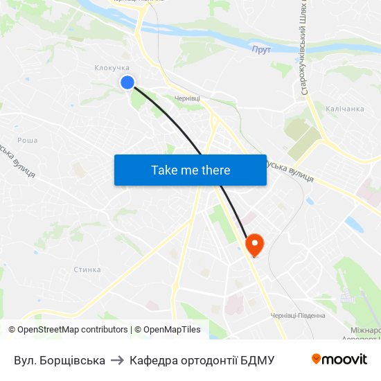 Вул. Борщівська to Кафедра ортодонтії БДМУ map