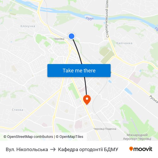 Вул. Нікопольська to Кафедра ортодонтії БДМУ map