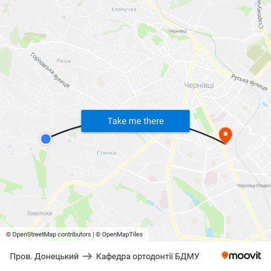 Пров. Донецький to Кафедра ортодонтії БДМУ map