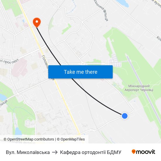 Вул. Миколаївська to Кафедра ортодонтії БДМУ map