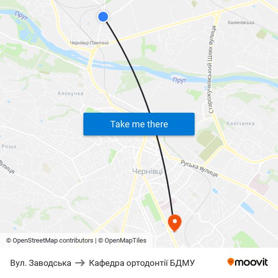 Вул. Заводська to Кафедра ортодонтії БДМУ map