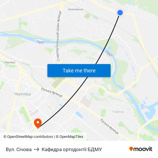 Вул. Січова to Кафедра ортодонтії БДМУ map