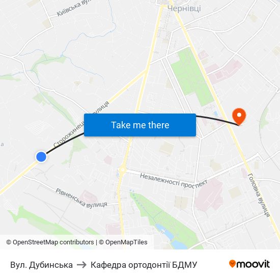 Вул. Дубинська to Кафедра ортодонтії БДМУ map