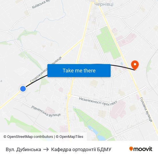 Вул. Дубинська to Кафедра ортодонтії БДМУ map