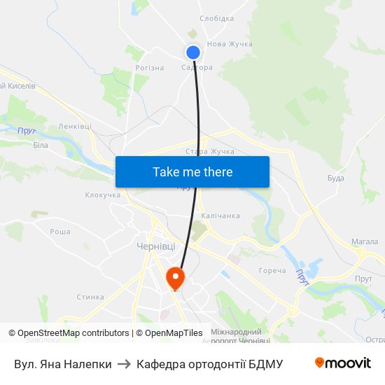 Вул. Яна Налепки to Кафедра ортодонтії БДМУ map