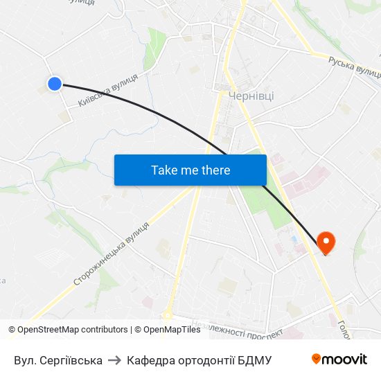 Вул. Сергіївська to Кафедра ортодонтії БДМУ map