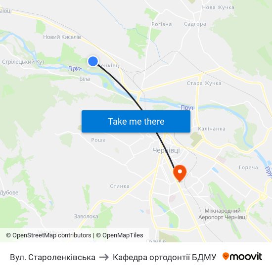 Вул. Староленківська to Кафедра ортодонтії БДМУ map