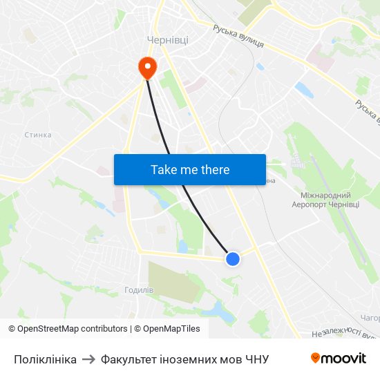 Поліклініка to Факультет іноземних мов ЧНУ map