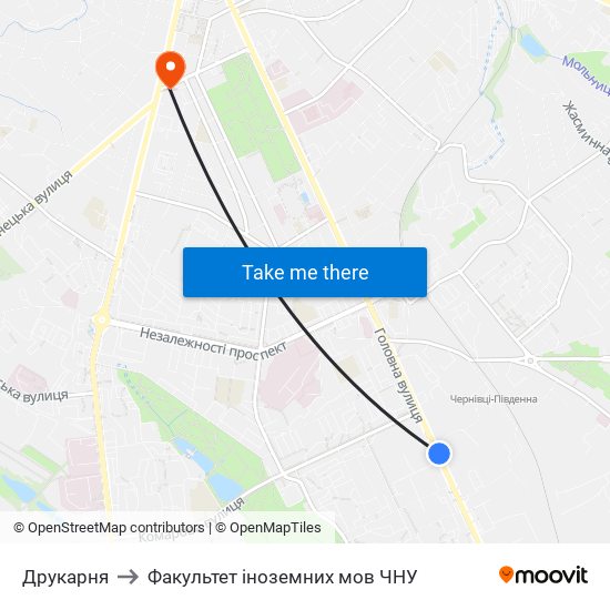 Друкарня to Факультет іноземних мов ЧНУ map