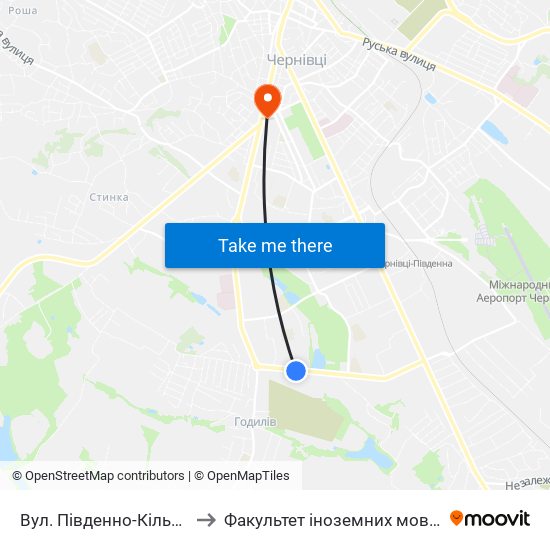 Вул. Південно-Кільцева to Факультет іноземних мов ЧНУ map