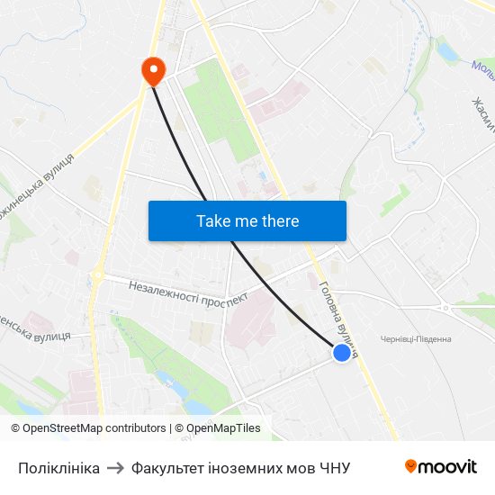 Поліклініка to Факультет іноземних мов ЧНУ map