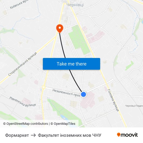 Формаркет to Факультет іноземних мов ЧНУ map