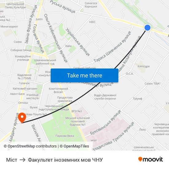 Міст to Факультет іноземних мов ЧНУ map