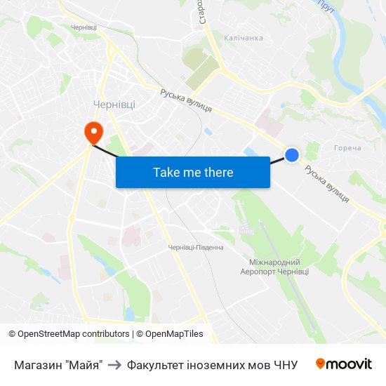 Магазин "Майя" to Факультет іноземних мов ЧНУ map