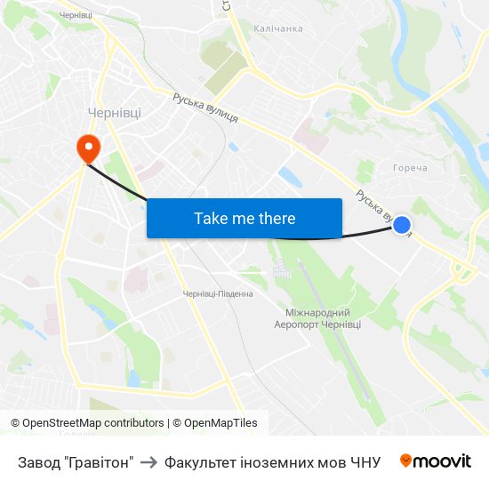 Завод "Гравітон" to Факультет іноземних мов ЧНУ map