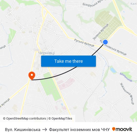 Вул. Кишинівська to Факультет іноземних мов ЧНУ map