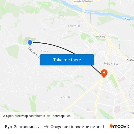 Вул. Заставнянська to Факультет іноземних мов ЧНУ map