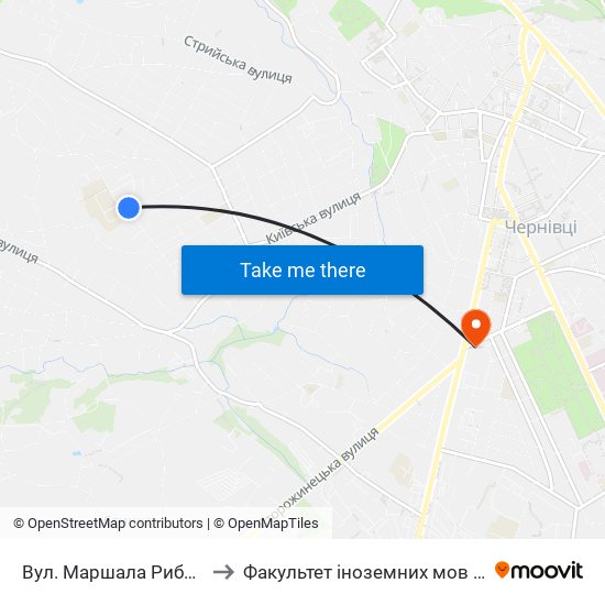 Вул. Маршала Рибалка to Факультет іноземних мов ЧНУ map