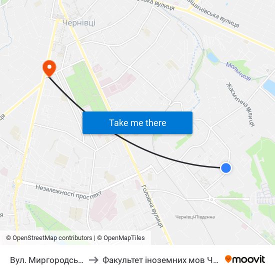 Вул. Миргородська to Факультет іноземних мов ЧНУ map