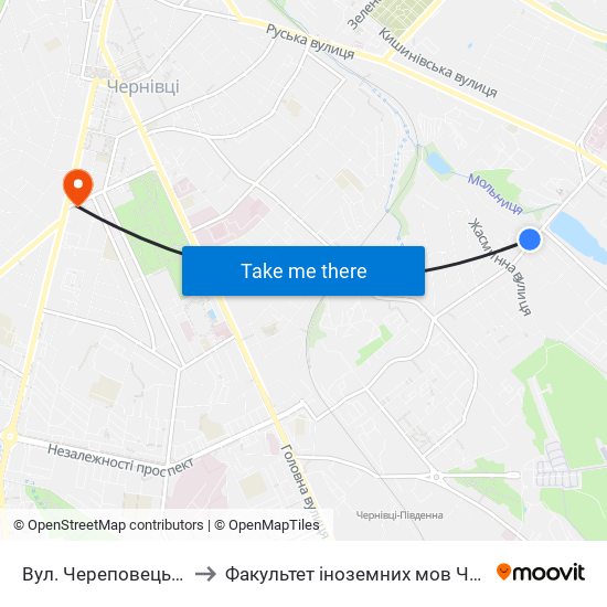 Вул. Череповецька to Факультет іноземних мов ЧНУ map