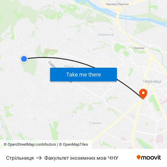 Стрільниця to Факультет іноземних мов ЧНУ map