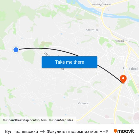 Вул. Іванківська to Факультет іноземних мов ЧНУ map