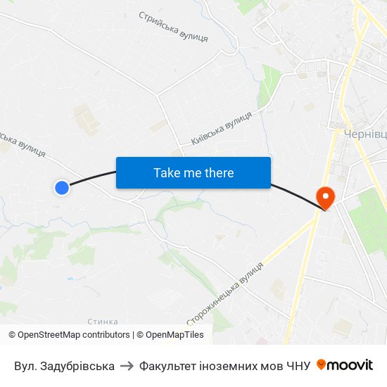 Вул. Задубрівська to Факультет іноземних мов ЧНУ map