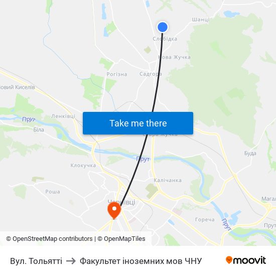 Вул. Тольятті to Факультет іноземних мов ЧНУ map