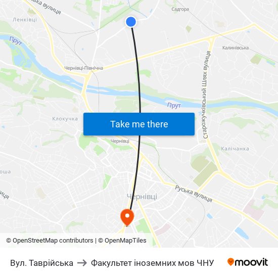 Вул. Таврійська to Факультет іноземних мов ЧНУ map