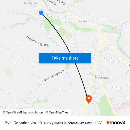 Вул. Борщівська to Факультет іноземних мов ЧНУ map