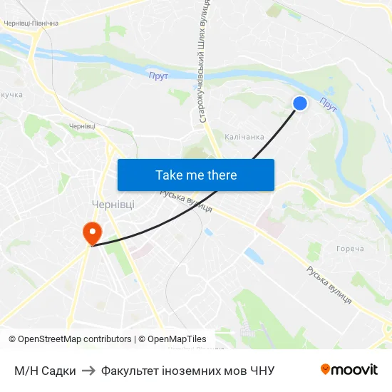 М/Н Садки to Факультет іноземних мов ЧНУ map