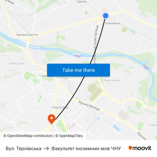 Вул. Тернівська to Факультет іноземних мов ЧНУ map