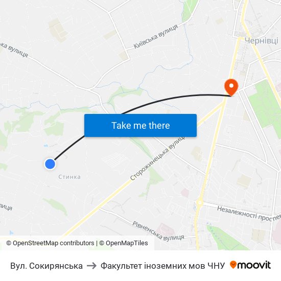 Вул. Сокирянська to Факультет іноземних мов ЧНУ map