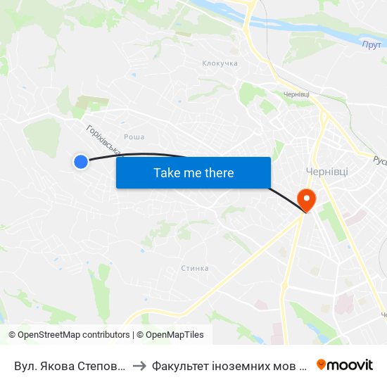 Вул. Якова Степового to Факультет іноземних мов ЧНУ map