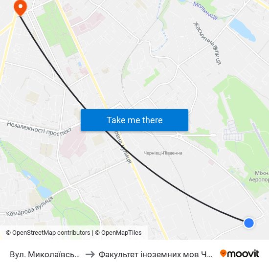 Вул. Миколаївська to Факультет іноземних мов ЧНУ map