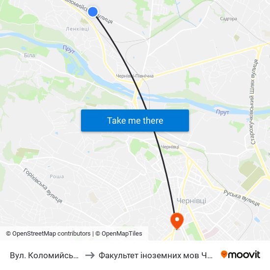 Вул. Коломийська to Факультет іноземних мов ЧНУ map