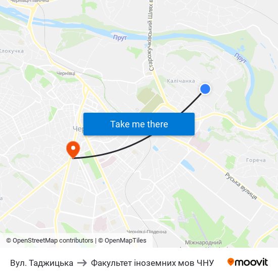 Вул. Таджицька to Факультет іноземних мов ЧНУ map