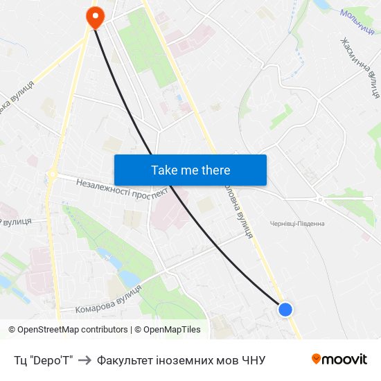 Тц "Depo'T" to Факультет іноземних мов ЧНУ map